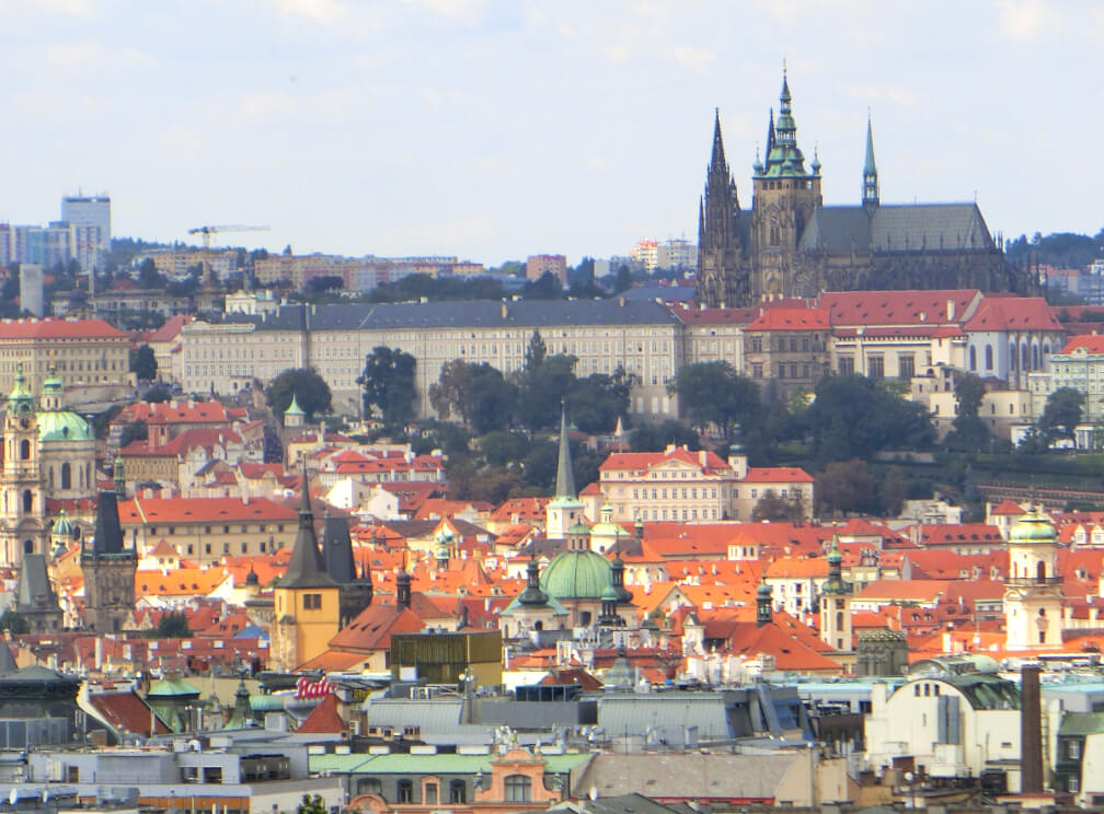 A photograph of the Prague skyline including Prague Castle.