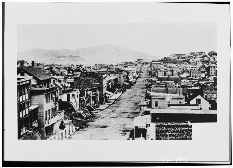 Historic American Buildings Survey ca. 1870 STREET LOOKING NORTH TOWARDS ANGEL ISLAND - Stockton Street, Historic View, San Francisco, San Francisco County, CA. https://www.loc.gov/pictures/item/ca0728.photos.016080p
